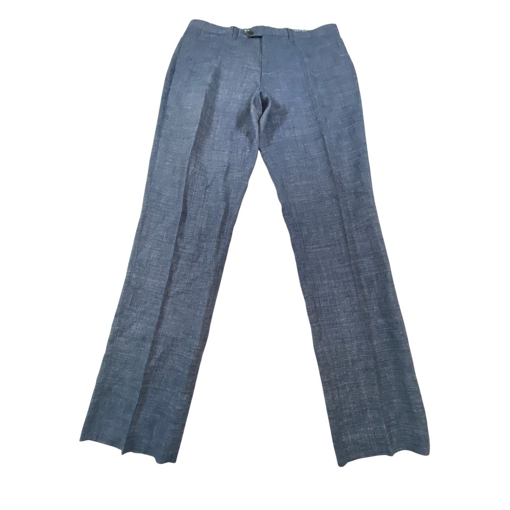 Ted Baker London Mens 34R Blue Textured Flat Front Dress Pants Made in Portugal